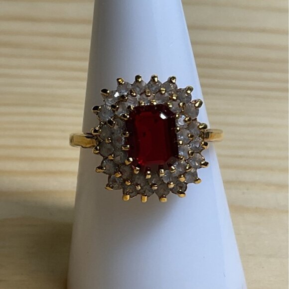 Vintage 14K HGE Z NDL Garnet Diamond Cluster Ring - Picture 1 of 5